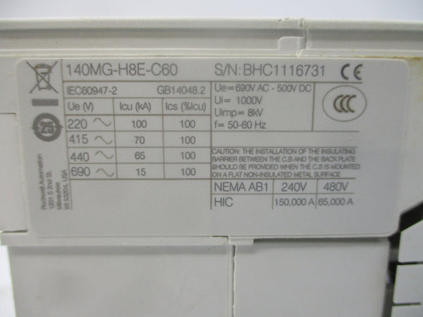 ALLEN BRADLEY 140MG-H8E-C60 SER. A 600V 60A NSMP