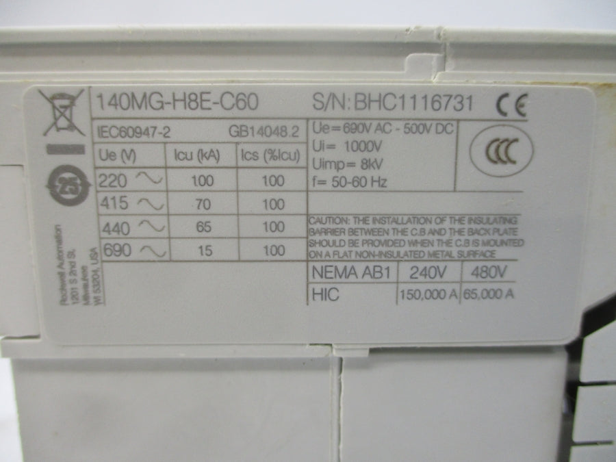 ALLEN BRADLEY 140MG-H8E-C60 SER. A 600V 60A NSMP