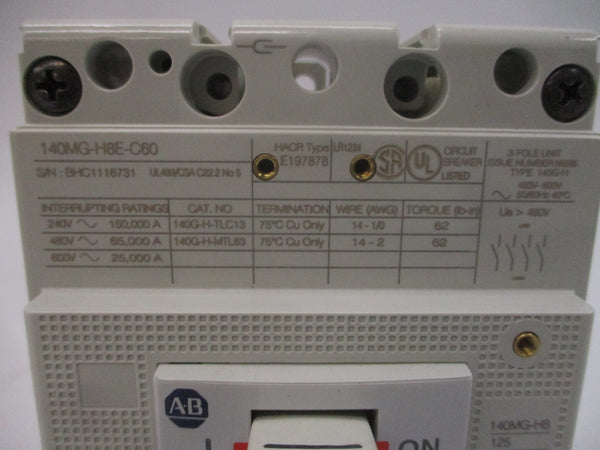 ALLEN BRADLEY 140MG-H8E-C60 SER. A 600V 60A NSMP