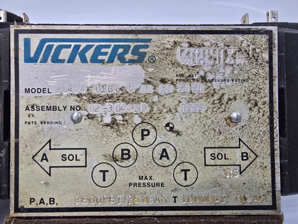 VICKERS DG4S4016CUBB60S491 02-304429 1000-3600PSI UNMP