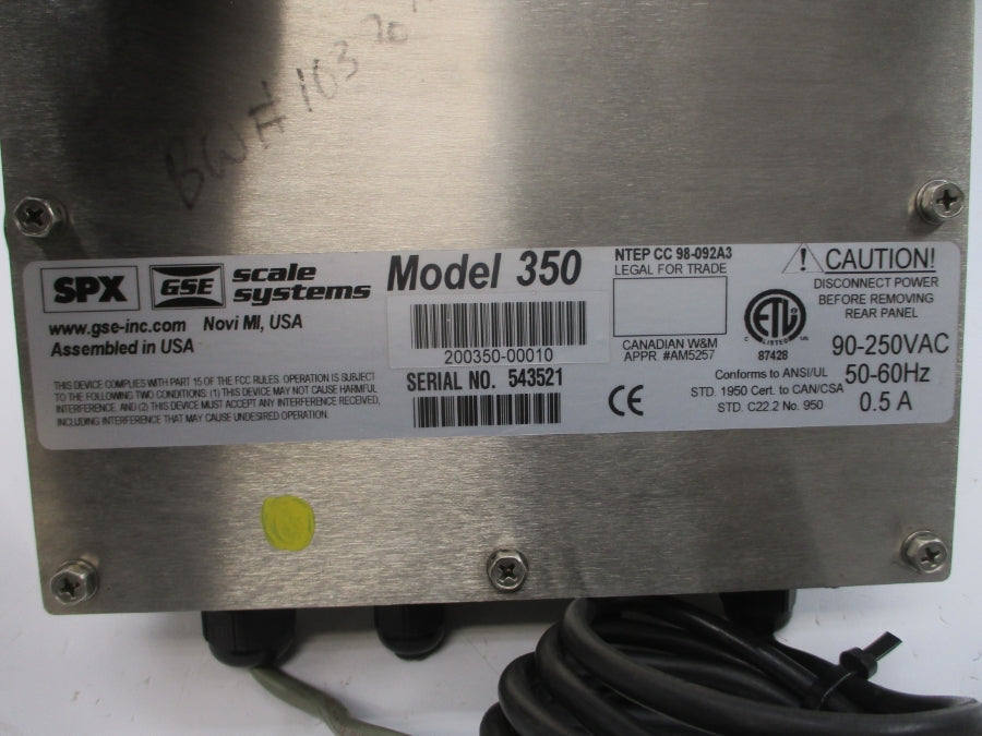 GSE SCALE SYSTEMS 350 200350-00010 90-250VAC 0.5A UNMP