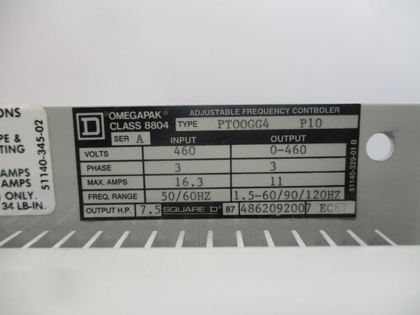 SQUARE D 8804PT00GG4 SER. A 460V 16.3A NSMP