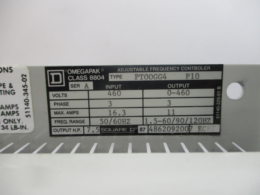 SQUARE D 8804PT00GG4 SER. A 460V 16.3A NSMP