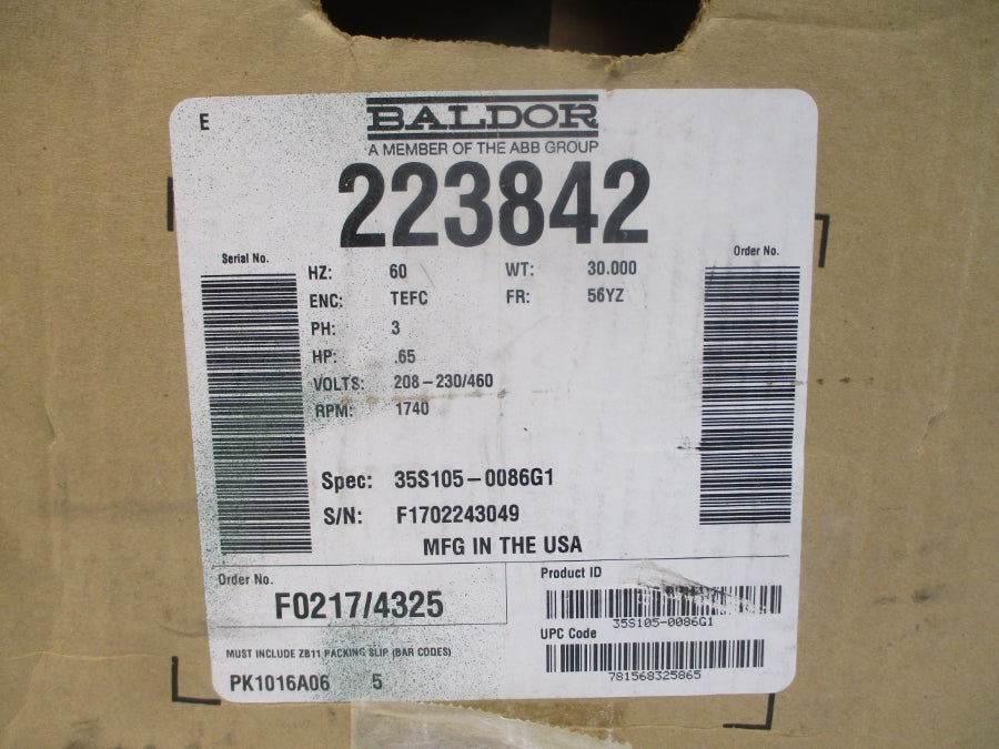 BALDOR 223842 35S105-0086G1 208-230/460V 2.6-2.8/1.4A NSMP