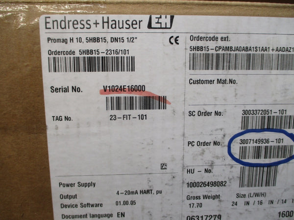 ENDRESS+HAUSER 5HBB15-2316/101 85-264VAC 1/2" NSMP