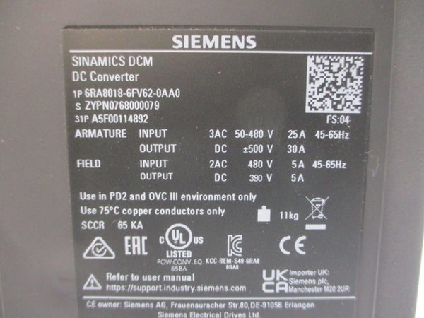 SIEMENS 6RA8018-6FV62-0AA0 50-480VAC 25A NSMP
