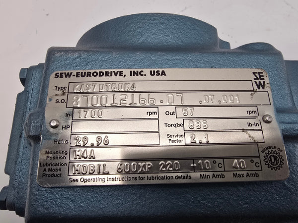 SEW-EURODRIVE DFT80K4 KA37DT80K4 230/460V 2.90/1.45A NSNP