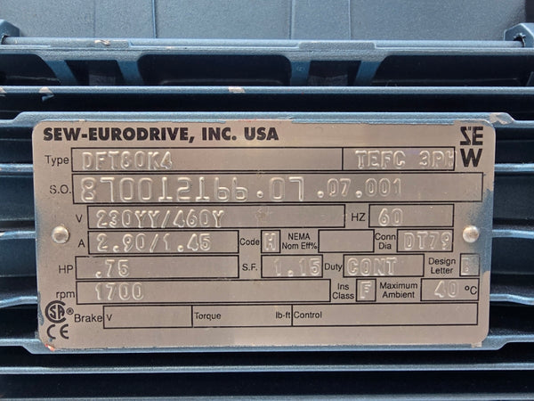 SEW-EURODRIVE DFT80K4 KA37DT80K4 230/460V 2.90/1.45A NSNP