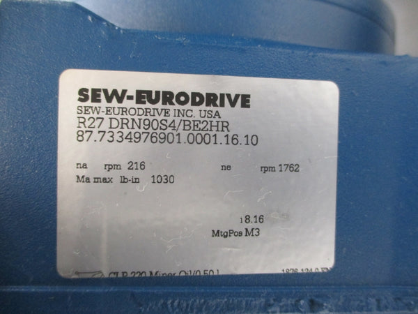 SEW-EURODRIVE R27DRN90S4/BE2HR 230/460V 4.60/2.30A NSNP