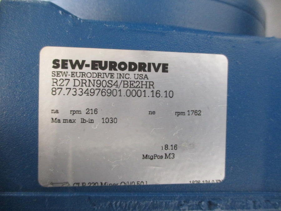 SEW-EURODRIVE R27DRN90S4/BE2HR 230/460V 4.60/2.30A NSNP