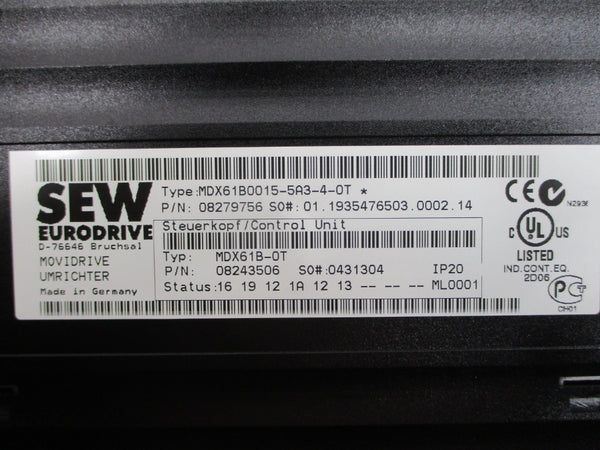SEW-EURODRIVE MDX61B0015-5A3-4-0T 08279756 380-500VAC 3.6/4.0A UNMP