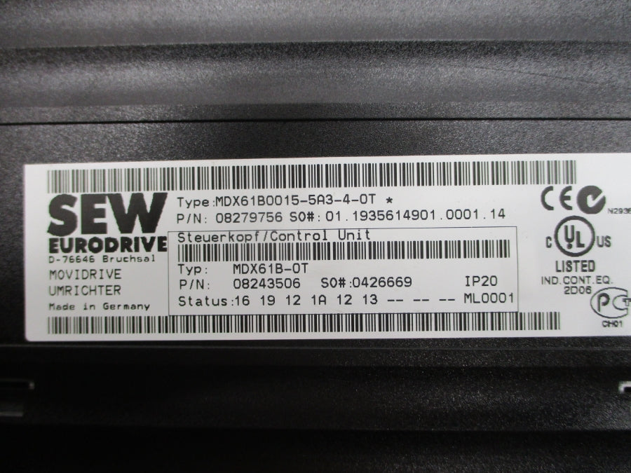 SEW-EURODRIVE MDX61B0015-5A3-4-0T 08279756 380-500VAC 3.6/4.0A (NO COVER) UNMP