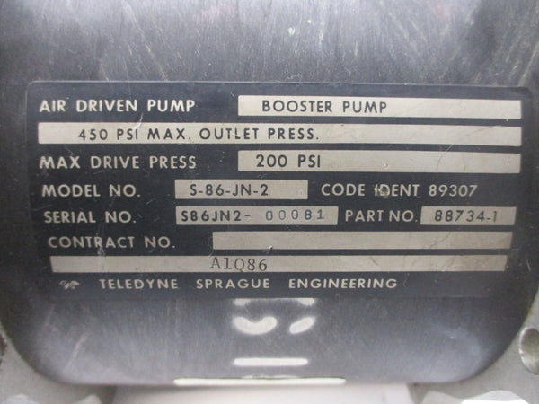 TELEDYNE SPRAGUE S-86-JN-2 88734-1 200/450PSI (AS PICTURED) UNMP