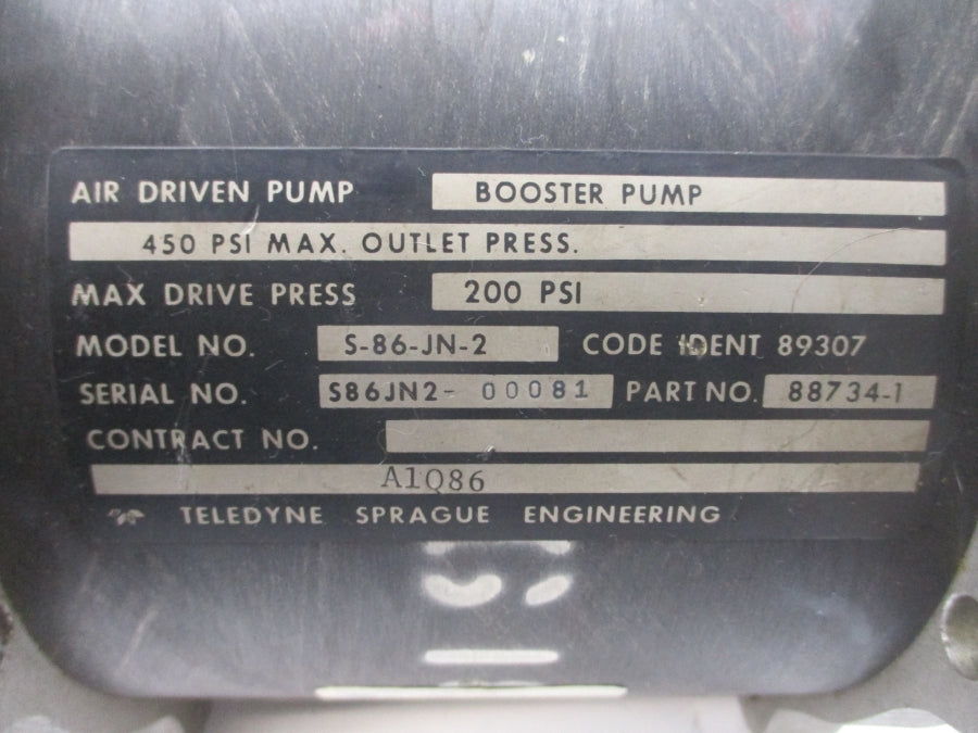 TELEDYNE SPRAGUE S-86-JN-2 88734-1 200/450PSI (AS PICTURED) UNMP