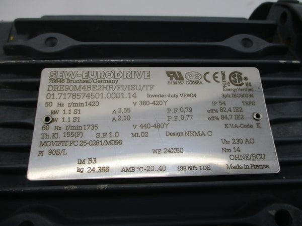 SEW-EURODRIVE DRE90M4BE2HR/FI/ISU/TF 480V 2.10A UNMP