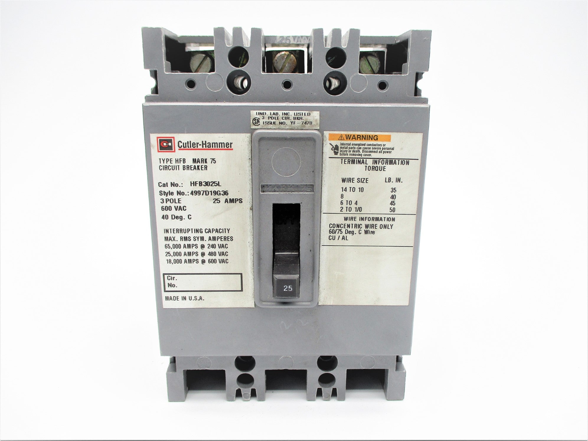 CUTLER HAMMER HFB3025L 25A 600VAC NSNP