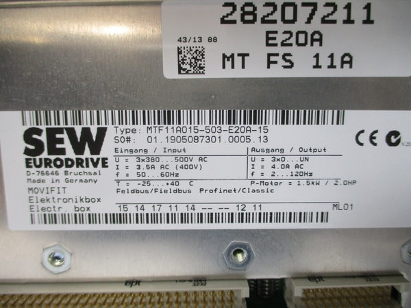 SEW-EURODRIVE MTF11A015-503-E20A-15 MTA11A-503-I553-M11-00 500VAC 3.5A NSNP