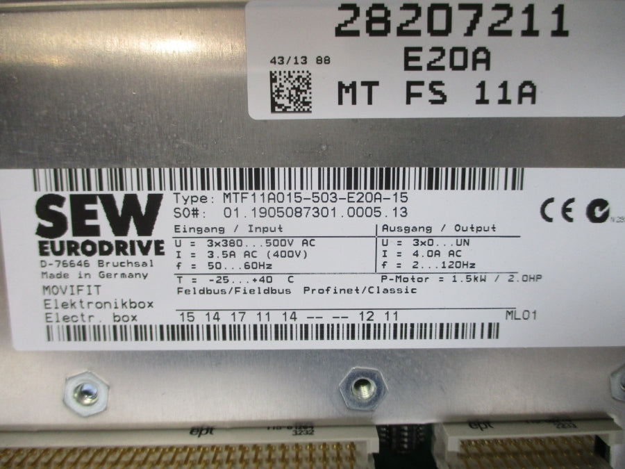 SEW-EURODRIVE MTF11A015-503-E20A-15 MTA11A-503-I553-M11-00 500VAC 3.5A NSNP