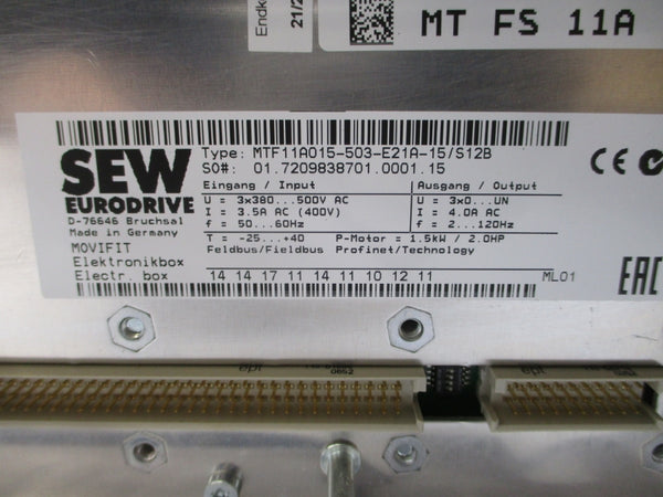 SEW-EURODRIVE MTF11A015-503-E21A-15/S12B MTA11A-503-S423-M11-41/BW2 500VAC NSMP