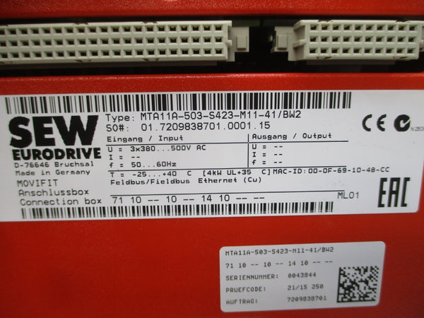 SEW-EURODRIVE MTF11A015-503-E21A-15/S12B MTA11A-503-S423-M11-41/BW2 500VAC NSMP