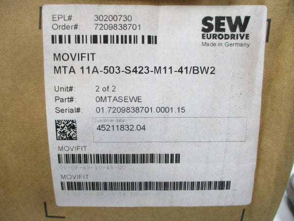 SEW-EURODRIVE MTF11A015-503-E21A-15/S12B MTA11A-503-S423-M11-41/BW2 500VAC NSMP