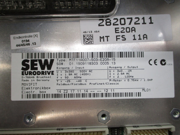 SEW-EURODRIVE MTF11A007-503-E20A-15 380-500VAC 1.9A NSNP