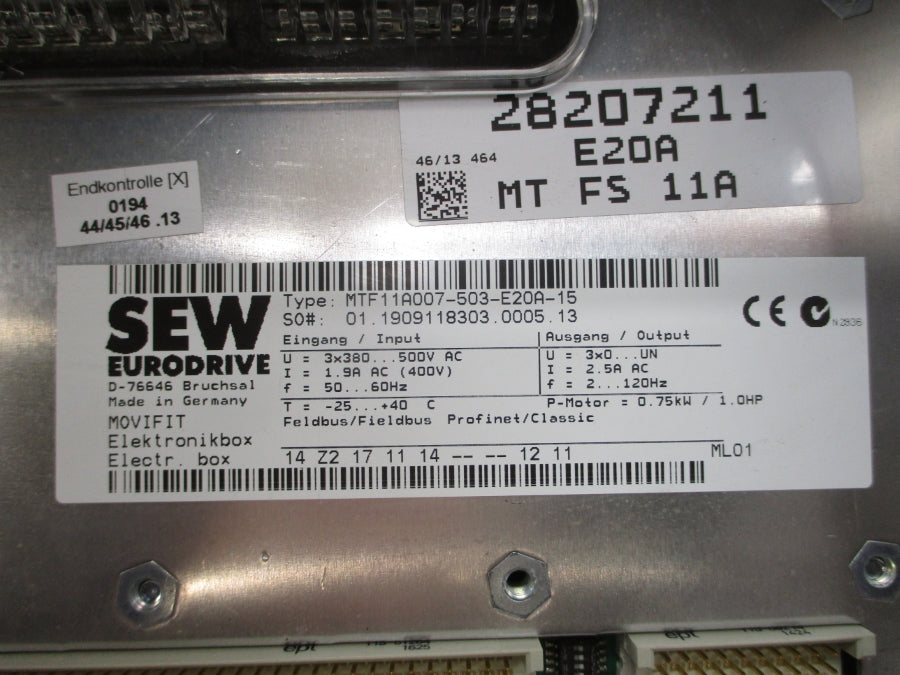 SEW-EURODRIVE MTF11A007-503-E20A-15 380-500VAC 1.9A NSNP