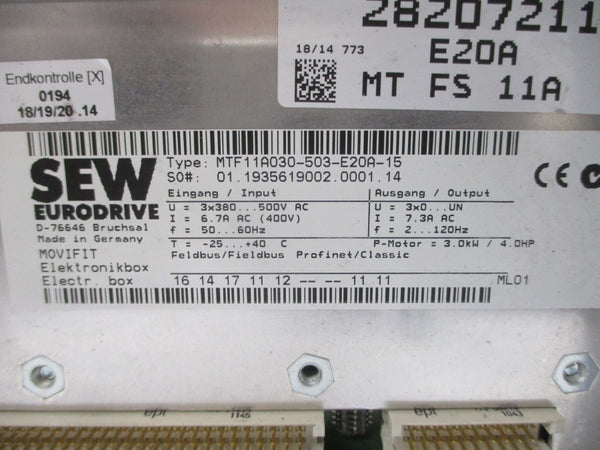 SEW-EURODRIVE MTF11A030-503-E20A-15 MTA11A-503-I553-M12-00/BW2 500VAC 6.7A NSNP