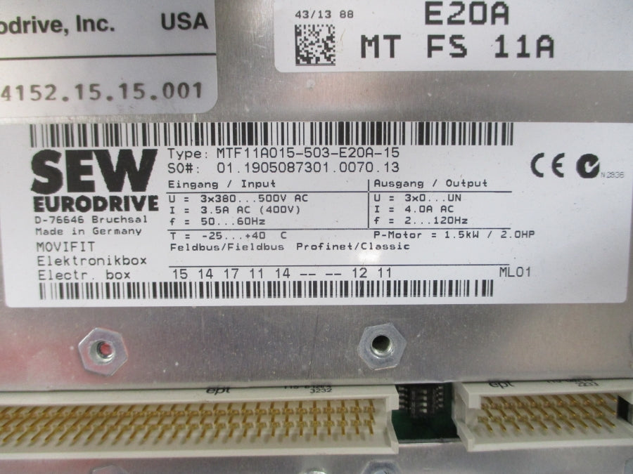 SEW-EURODRIVE MTF11A030-503-E20A-15 MTA11A-503-I553-M12-00/BW2 500VAC 3.5A UNMP