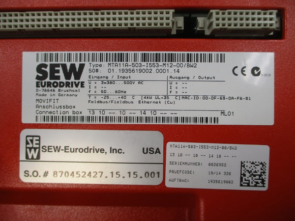 SEW-EURODRIVE MTF11A030-503-E20A-15 MTA11A-503-I553-M12-00/BW2 500VAC 3.5A UNMP