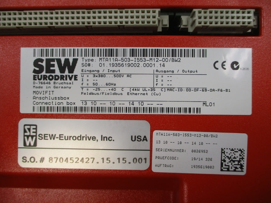 SEW-EURODRIVE MTF11A030-503-E20A-15 MTA11A-503-I553-M12-00/BW2 500VAC 3.5A UNMP