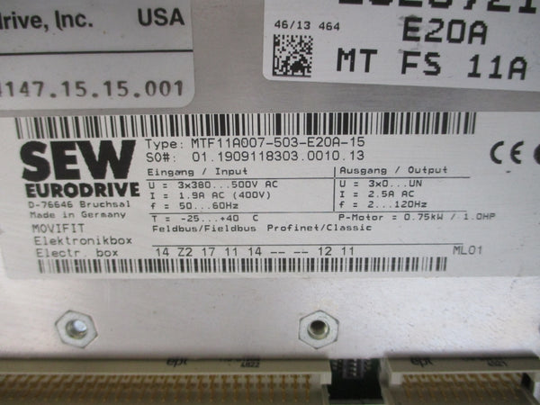 SEW-EURODRIVE MTF11A007-503-E20A-15 MTA11A-503-I553-M11-00 380-500VAC 1.9A NSNP