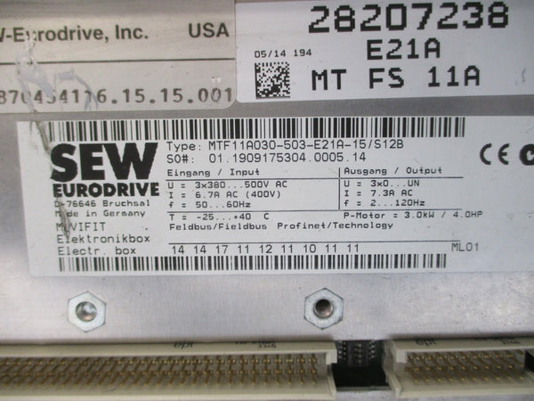 SEW-EURODRIVE MTF11A030-503-E21A-15/S12B 380-500VAC 6.7A NSNP