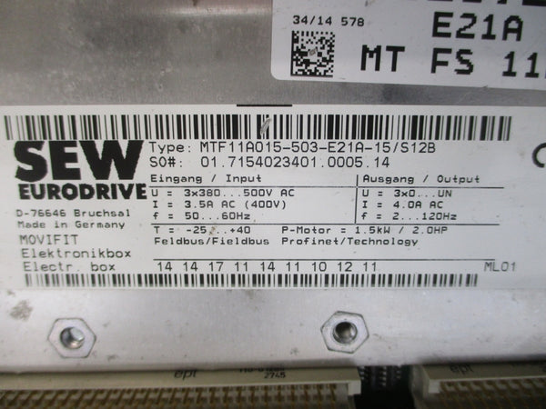 SEW-EURODRIVE MTF11A015-503-E21A-15/S12B 380-500VAC 3.5A NSNP