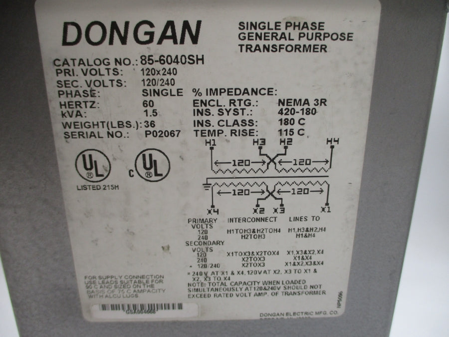 DONGAN 85-6040SH 120/240V NSMP