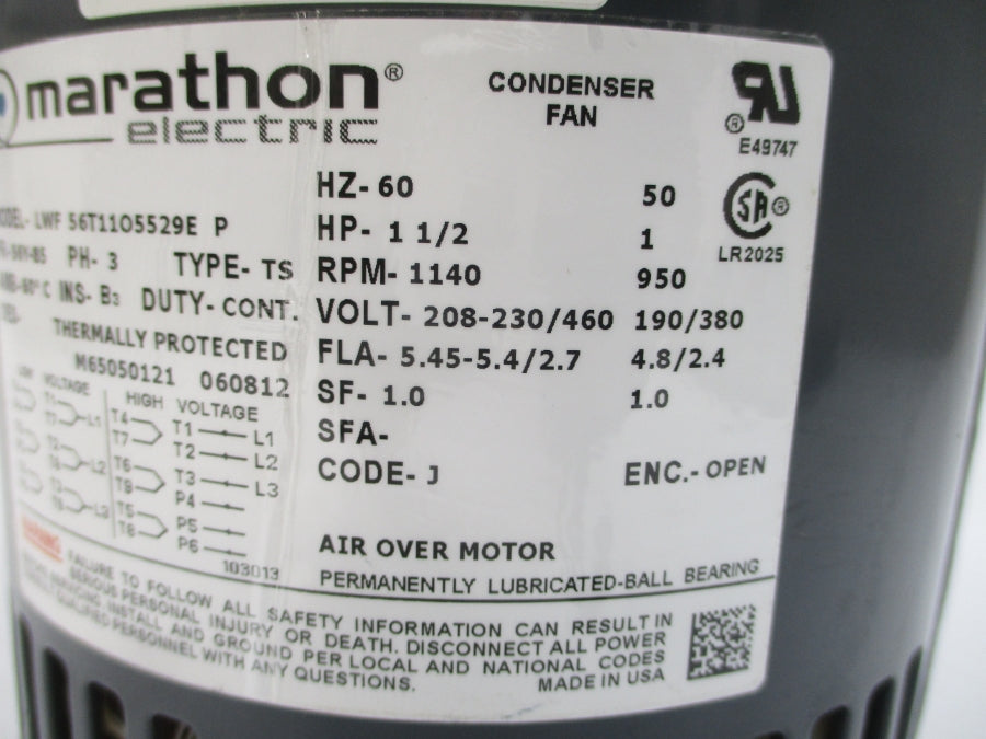 MARATHON ELECTRIC LWF56T11O5529EP 208-230/460V 5.45-5.4/2.7A UNMP