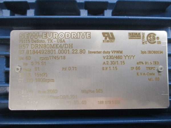 SEW-EURODRIVE R57DRN80MK4/DH 230/460V 2.30/1.15A NSNP