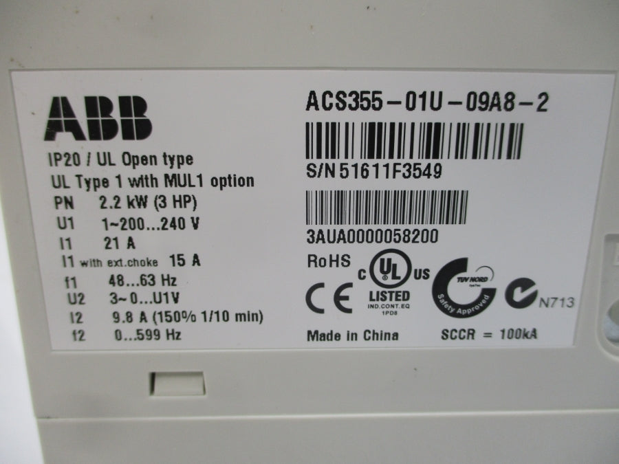 ABB ACS355-01U-09A8-2 200-240V 21A NSMP