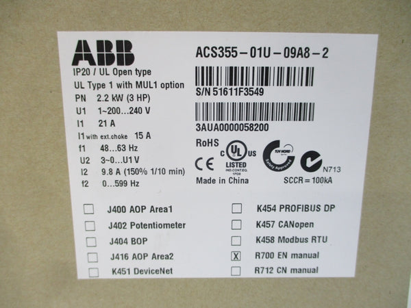 ABB ACS355-01U-09A8-2 200-240V 21A NSMP