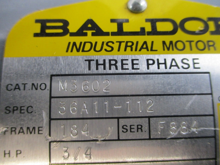 BALDOR M3602 36A11-112 208-230/460V 3.8-3.6/1.8A NSNP