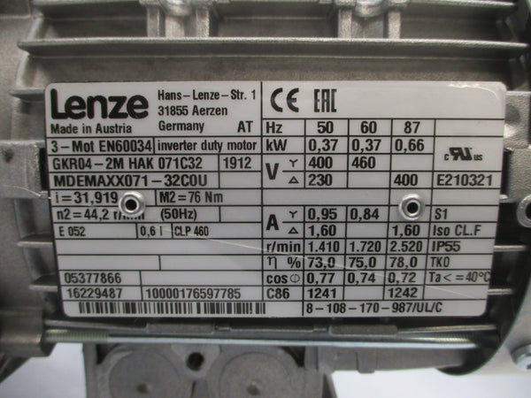 LENZE MDEMAXX071-32C0U EN60034 230-400/460V 1.60-0.95/0.84A NSNP