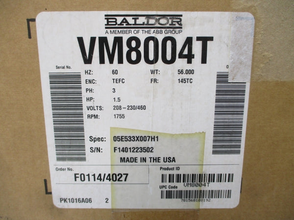 BALDOR VM8004T 05E533X007H1 208-230/460V 5.1-4.8/2.4A NSMP