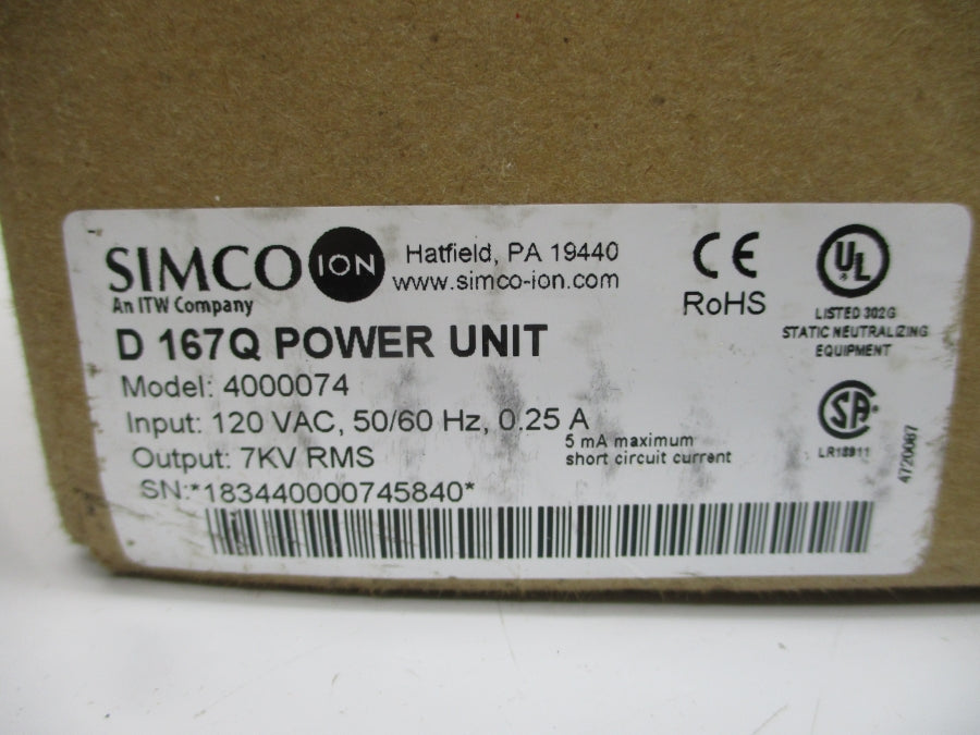 SIMCO D167Q 4000074 120VAC 0.25A NSMP