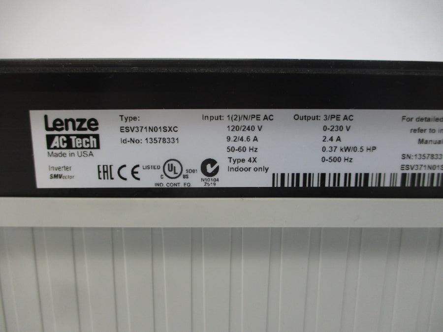 LENZE ESV371N01SXC 13578331 120/240VAC 9.2/4.6A NSMP