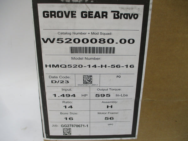 GROVE GEAR HMQ520-14-H-56-16 W5200080.00 NSMP