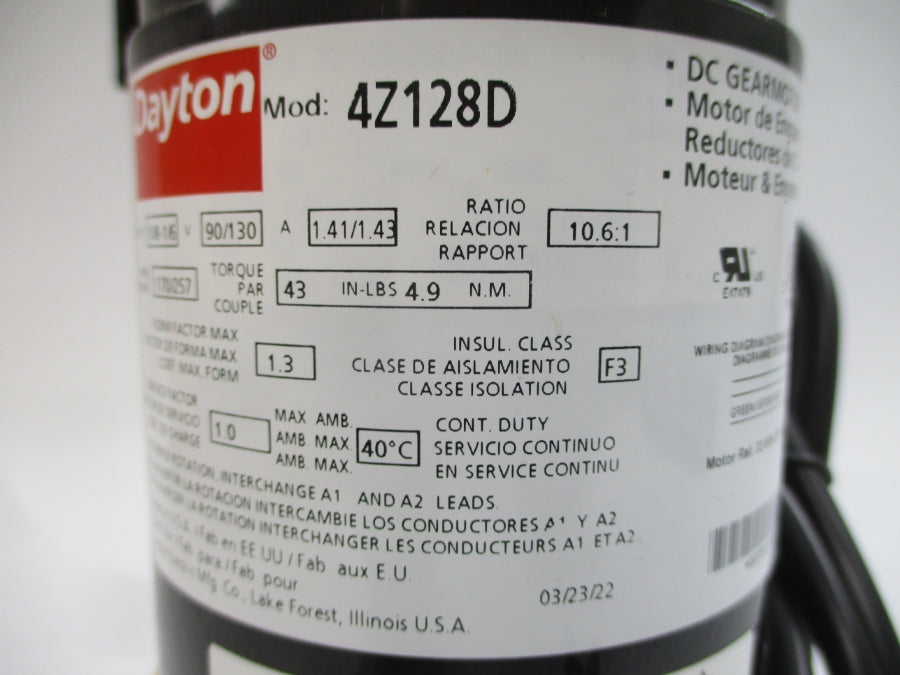 DAYTON 4Z128D 90/130VDC 1.41/1.43A NSMP