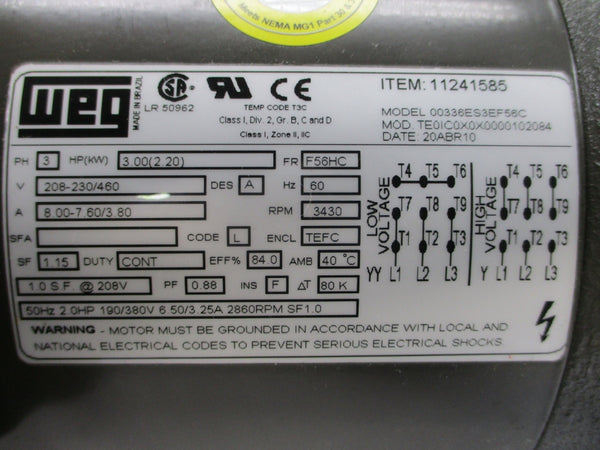 FINISH THOMPSON DB15P-M209 208-230/460V 8.00-7.60/3.80A NSNP
