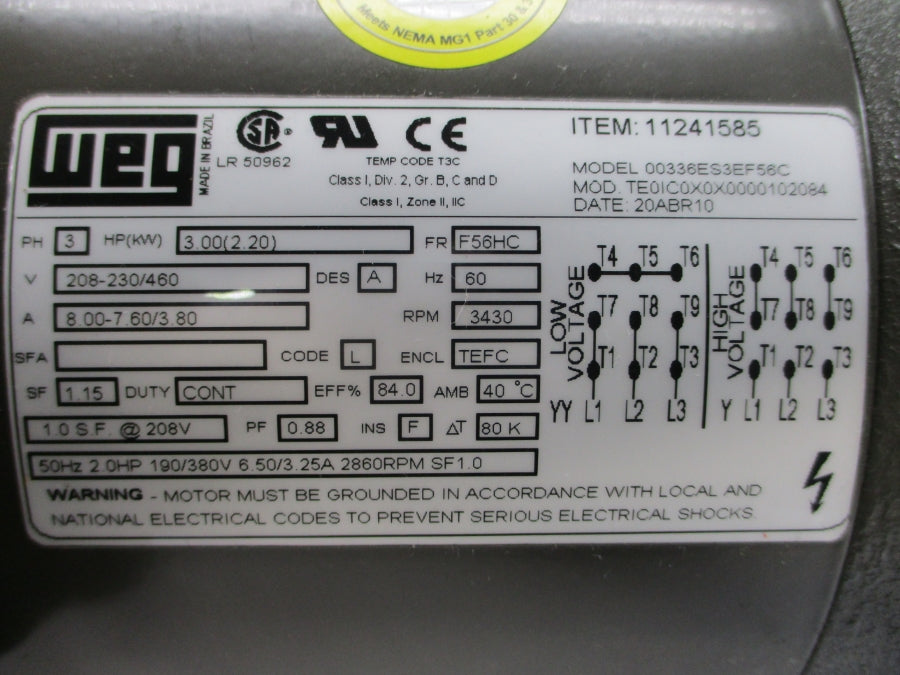 FINISH THOMPSON DB15P-M209 208-230/460V 8.00-7.60/3.80A NSNP