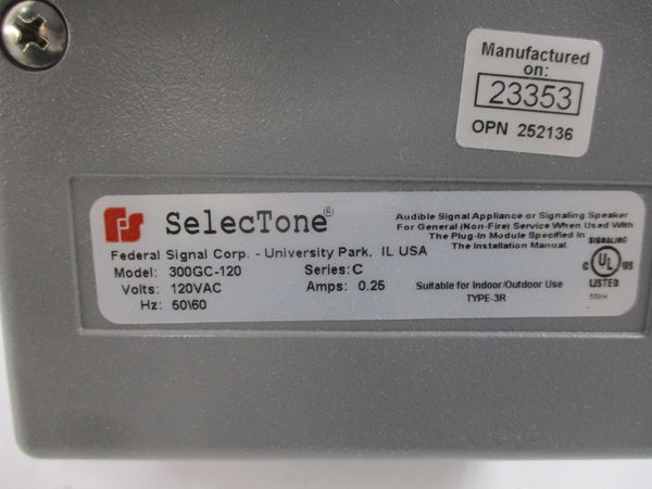 FEDERAL SIGNAL 300GC-120 SER. C 120VAC 0.25A NSNP
