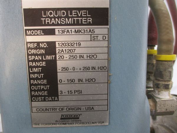 FOXBORO 13FA1-MK31A5 3-15PSI UNMP